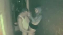 Security Webcam Caught Wasted Whore Ruined In Alley At Night Behind Club